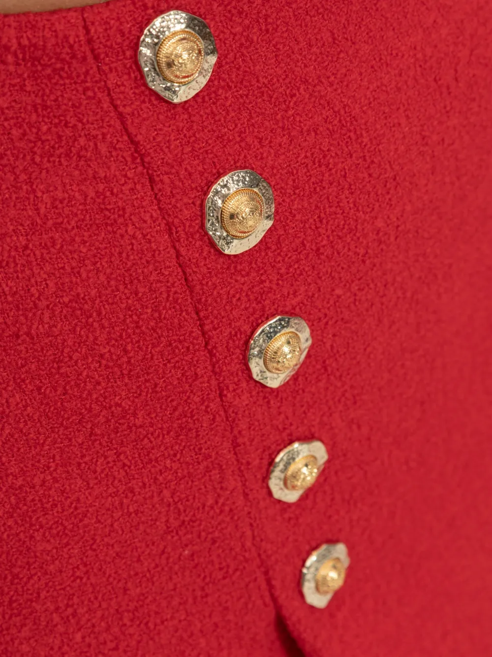 Balmain Mini-rok van scheerwol met knoopdetail Rood