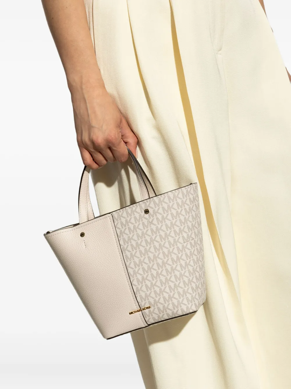 Michael Michael Kors Medium Flora Monogram Panelled Tote Bag In Neutral