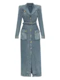 Balmain belted denim maxi dress - Blue