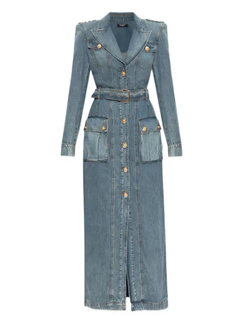 Balmain belted denim maxi dress
