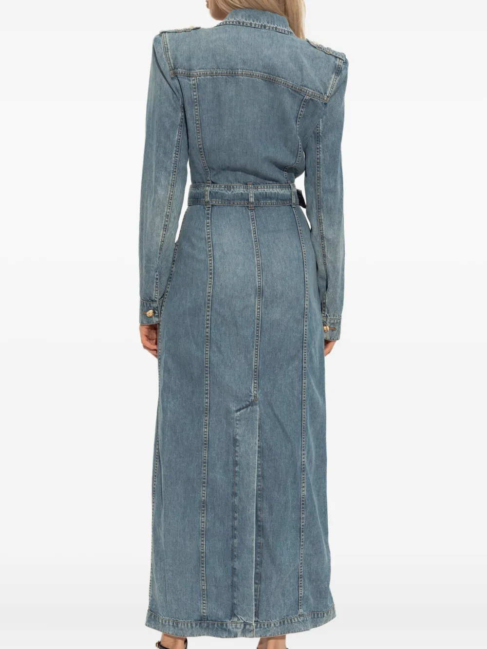 Balmain belted denim maxi dress Blauw