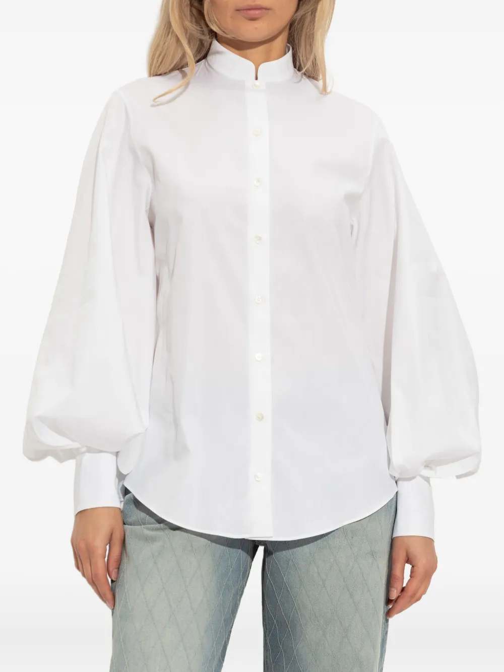 Balmain Blouse met bandkraag en ballonmouwen Wit