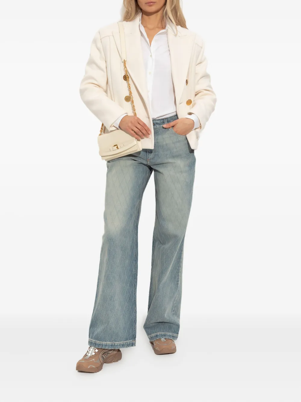 Balmain Blouse met bandkraag en ballonmouwen Wit