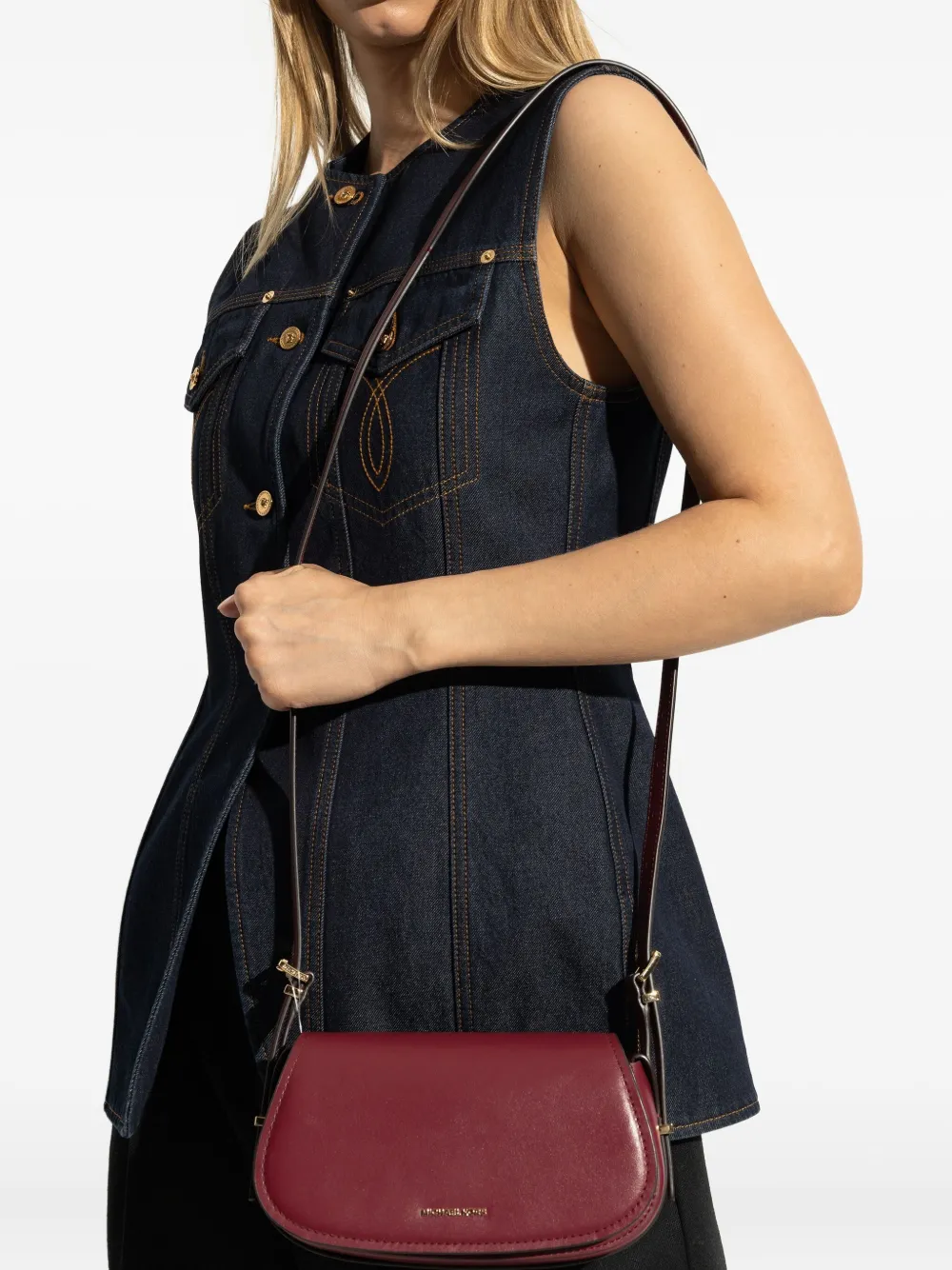 Michael Kors small Lydia curved leather cross body bag Rood
