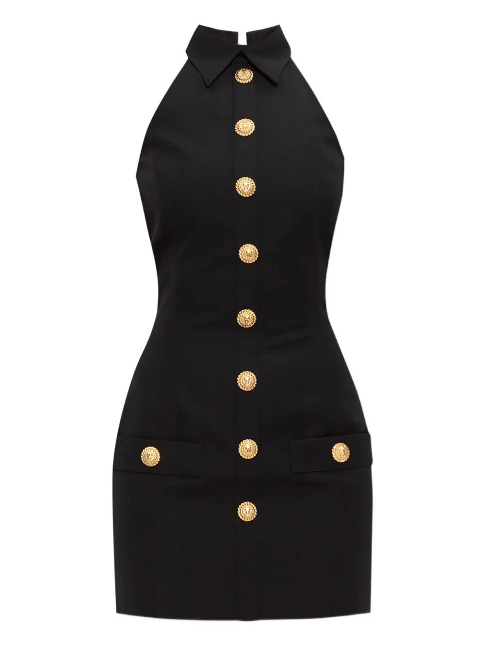 Balmain halterneck buttoned mini dress Zwart