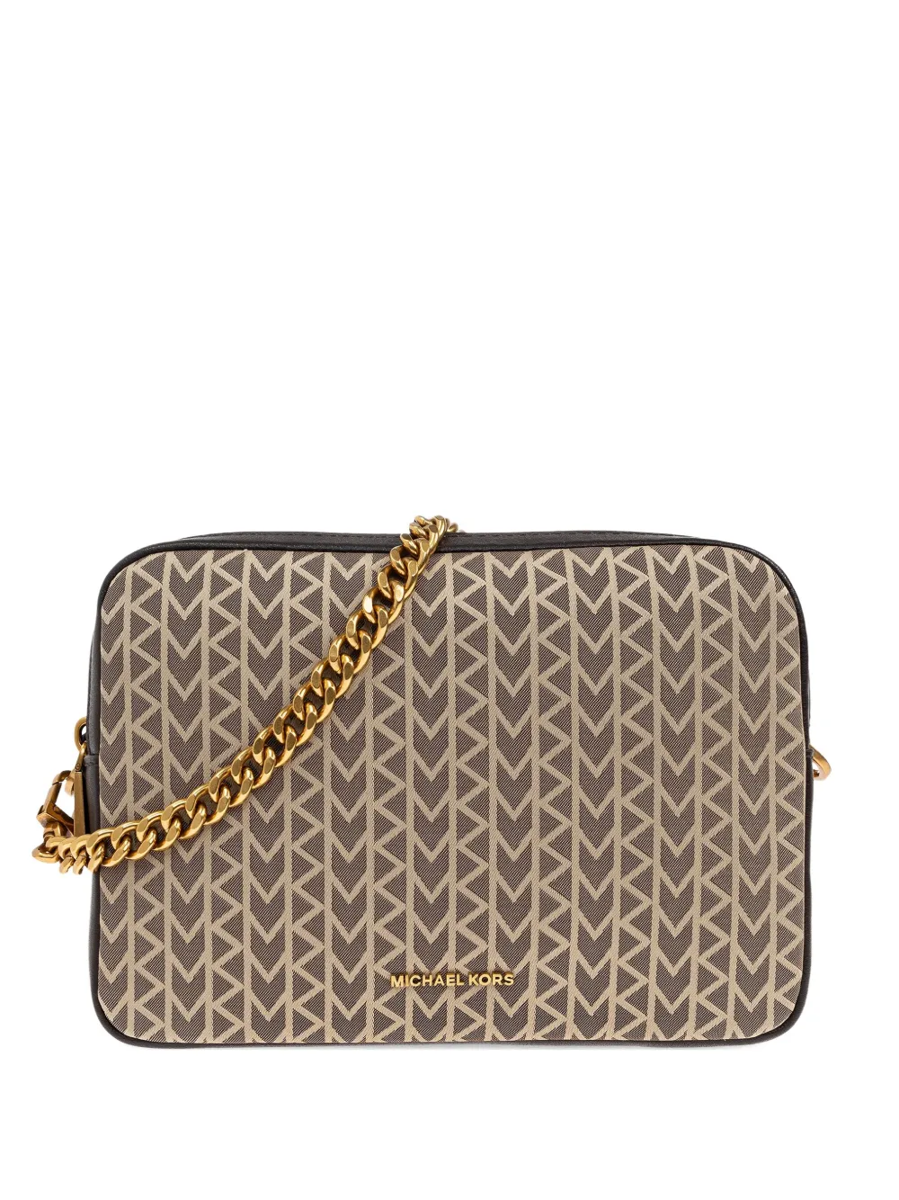 Michael Kors chevron-pattern chain-strap shoulder bag Beige