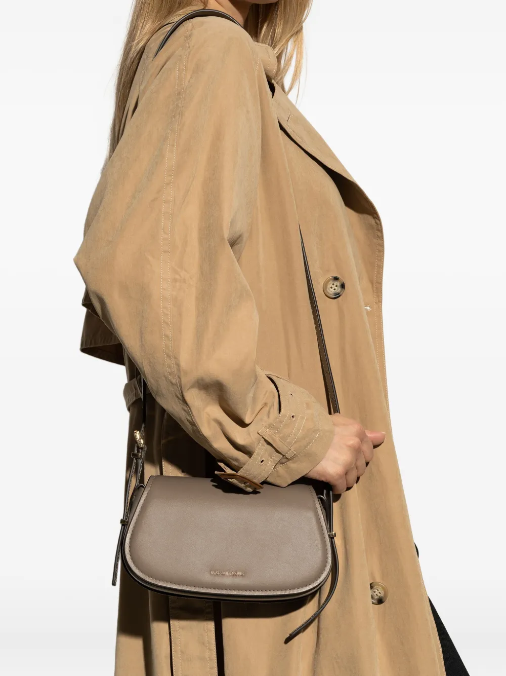 Michael Kors small Lydia curved leather shoulder bag Beige