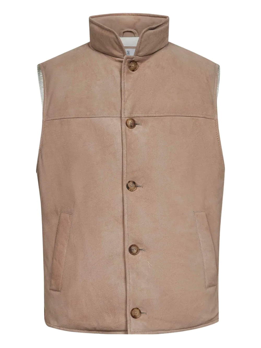 Brunello Cucinelli Gilet met opstaande kraag en knopen van hoorn Bruin