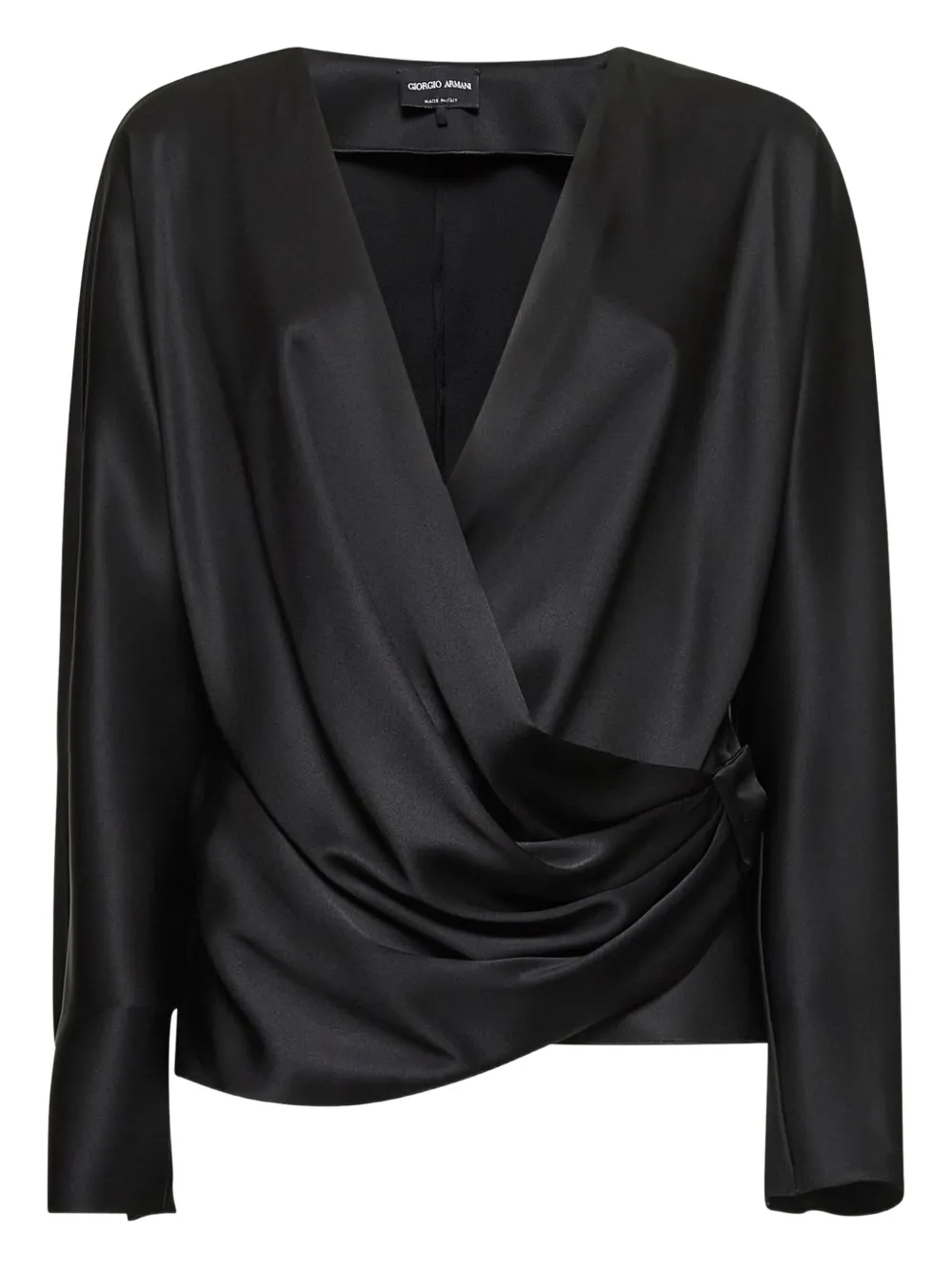 Giorgio Armani crossed-neckline draped blouse Zwart