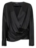 Giorgio Armani crossed-neckline draped blouse - Black