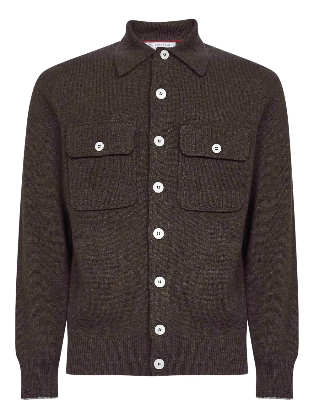 Brunello Cucinelli ribbed-collar patch-pocket cardigan Bruin