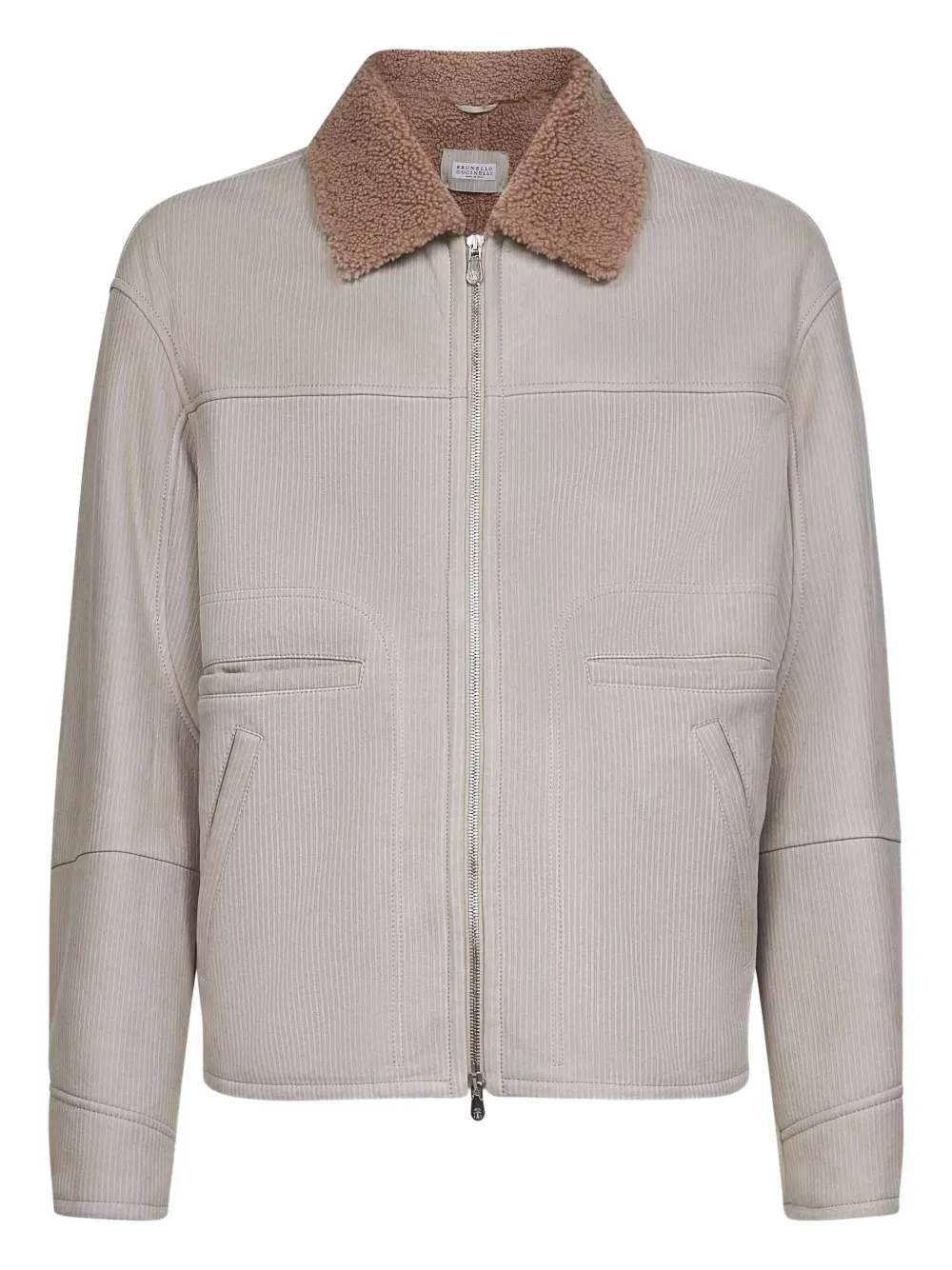 Brunello Cucinelli shearling striped-leather jacket Beige