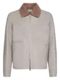Brunello Cucinelli shearling striped-leather jacket - Grey