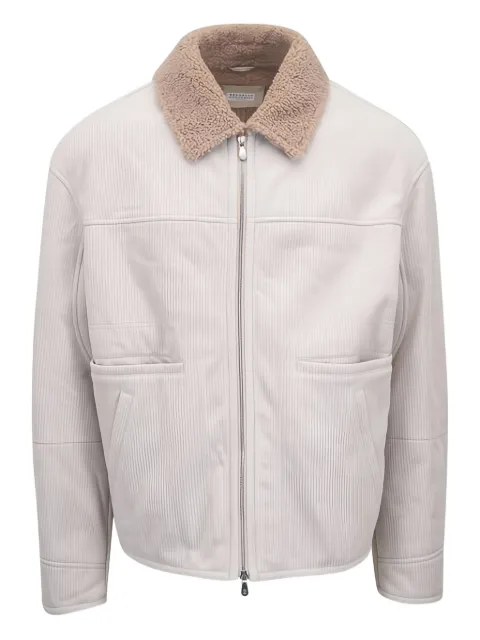 Brunello Cucinelli shearling striped-leather jacket