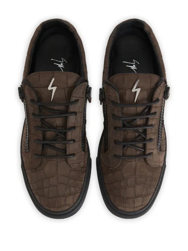 Giuseppe Zanotti Frankie crocodile-effect Zip Sneakers | Brown