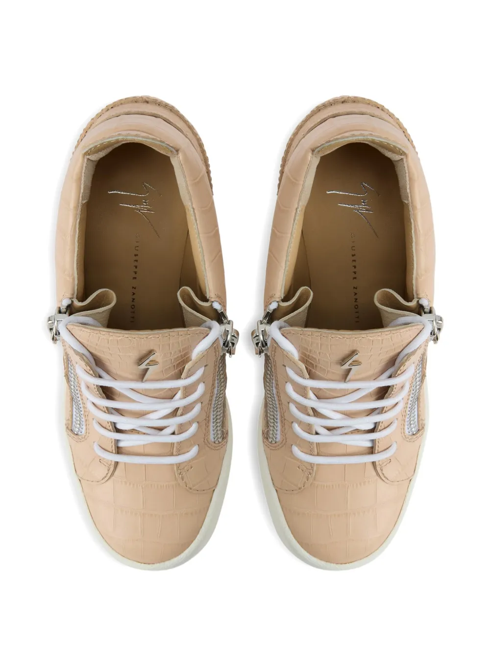 Giuseppe Zanotti Addy sneakers met krokodillen-reliëf Beige