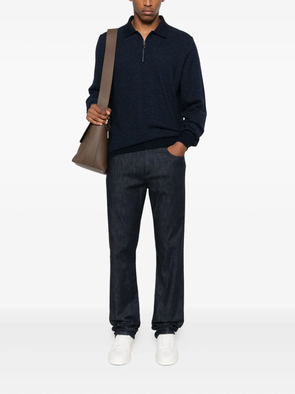 Canali Poloshirt met hals met rits - Blauw