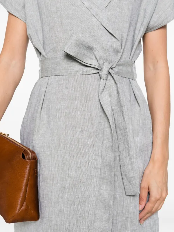 Peserico Wrap-Neck Belted Midi Dress - Grey