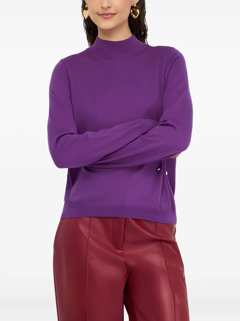 Liu •jo Gathered Beaded Wool Sweater In Purple