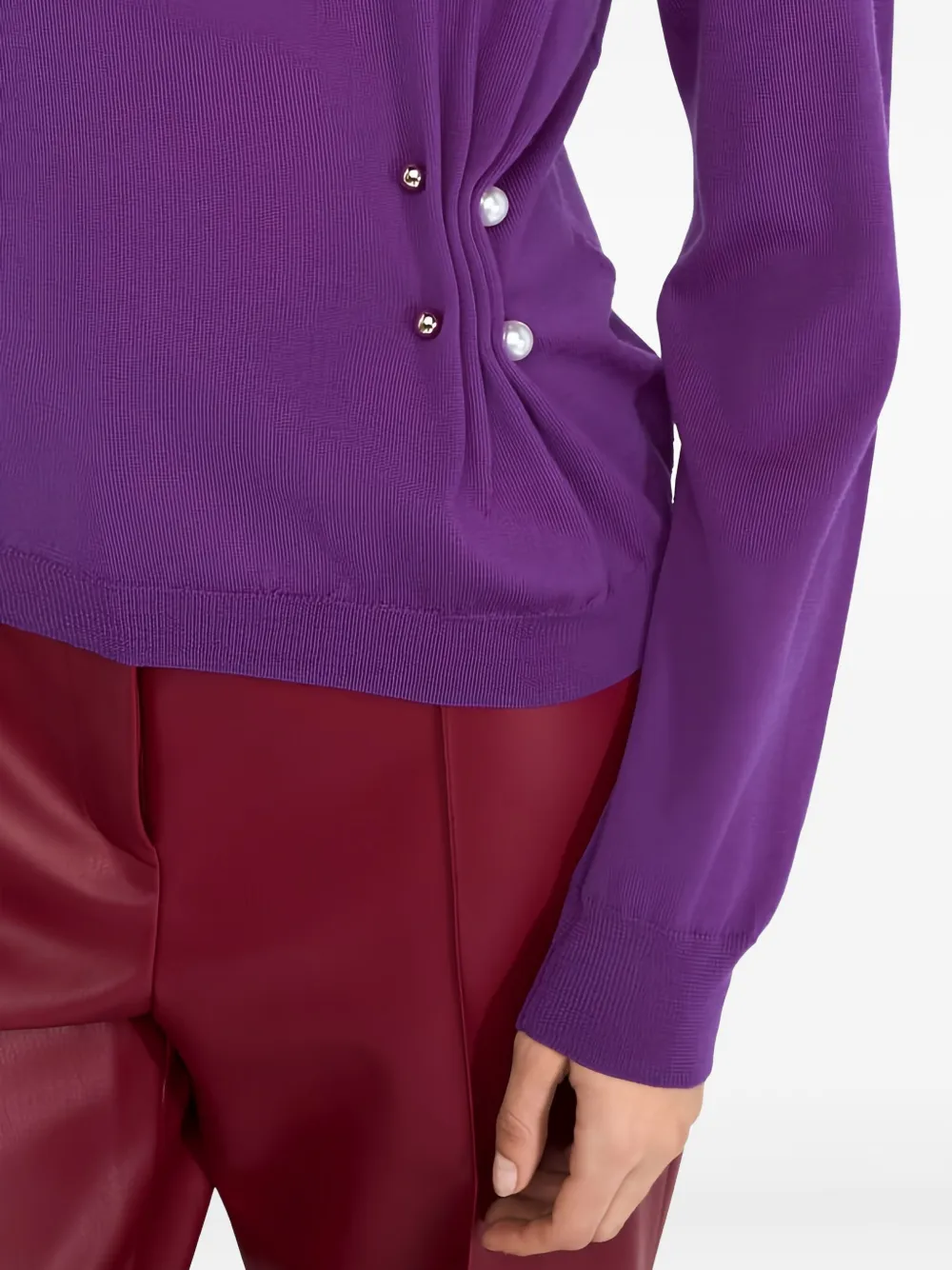 Liu •jo Gathered Beaded Wool Sweater In Purple
