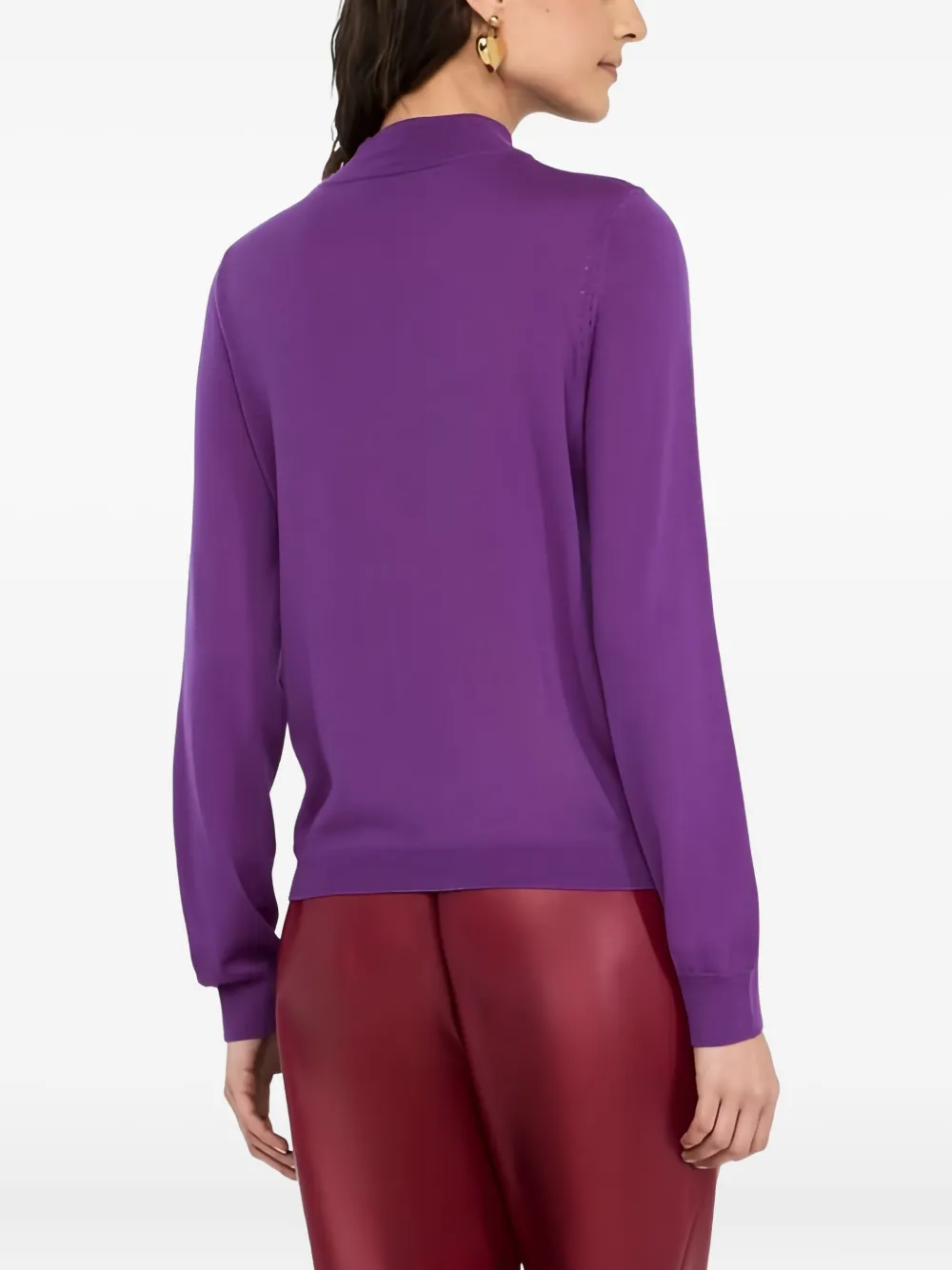 Liu •jo Gathered Beaded Wool Sweater In Purple