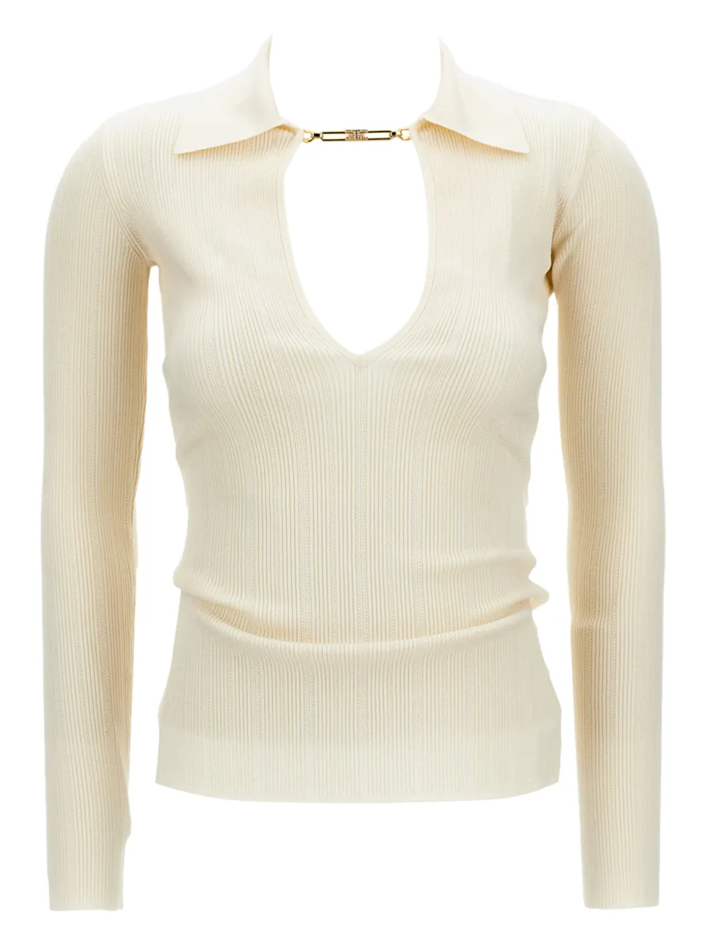 Elisabetta Franchi chain-detail ribbed sweater Beige