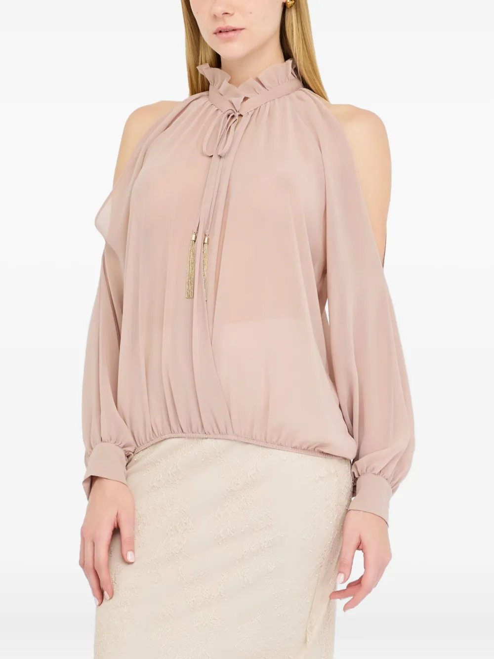 LIU JO Blouse met hoge hals en kwastje Roze