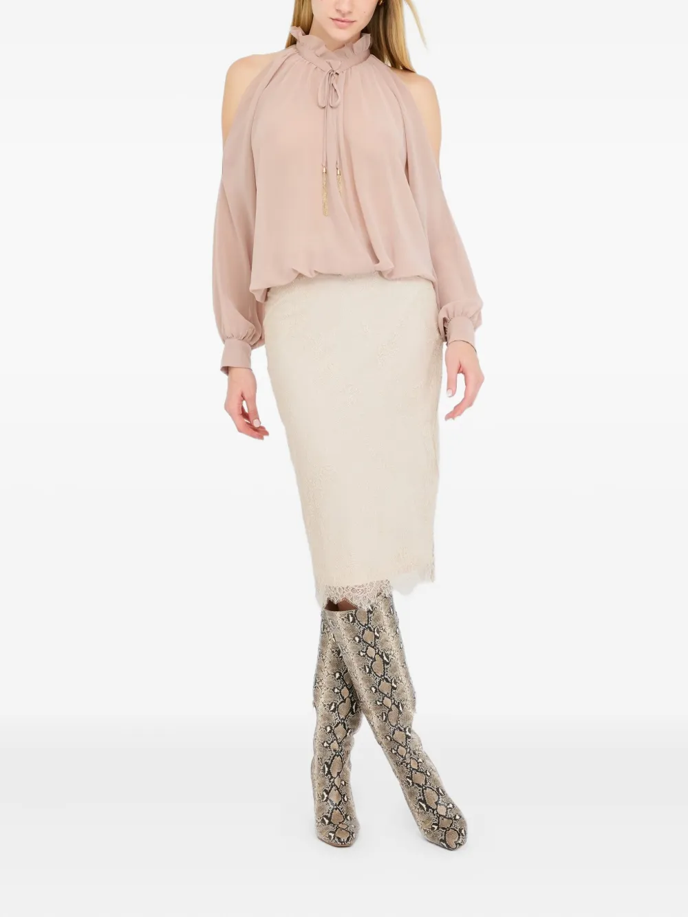 LIU JO Blouse met hoge hals en kwastje Roze