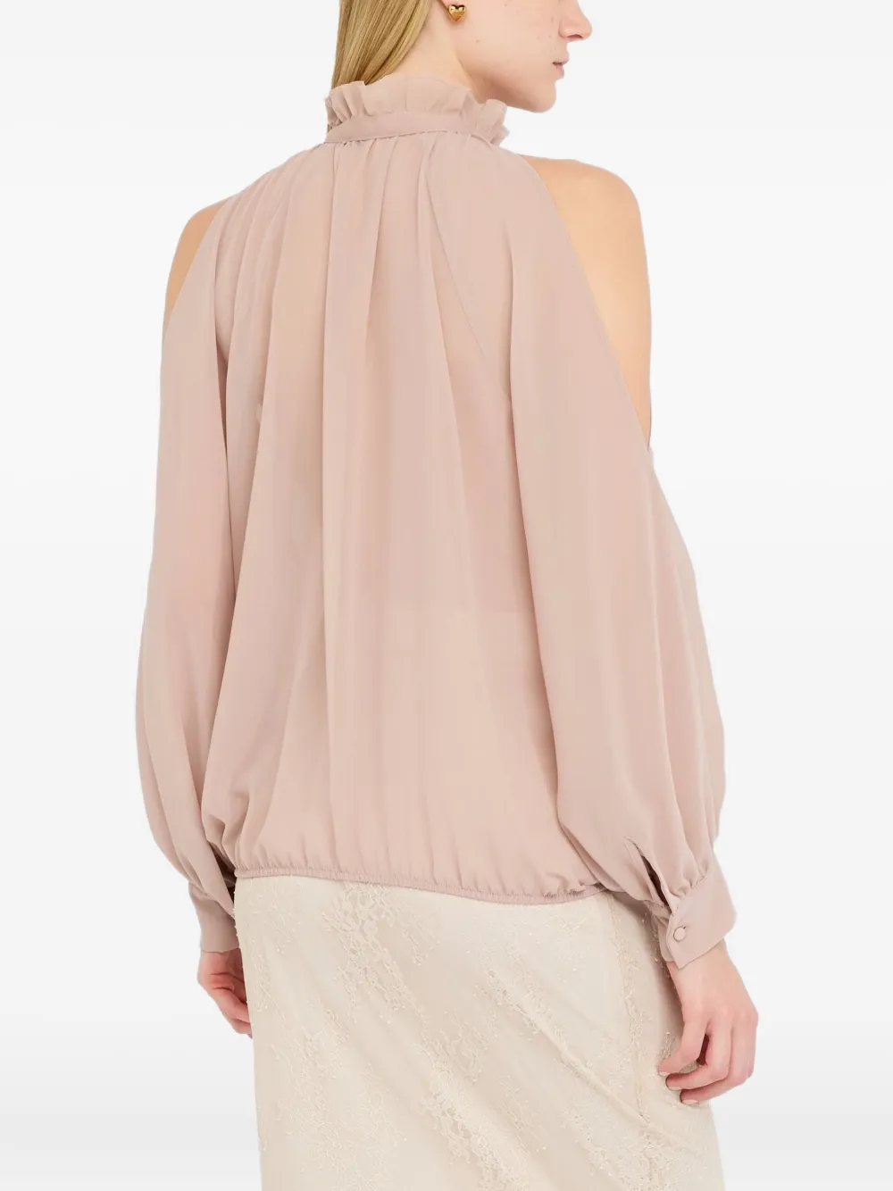 LIU JO Blouse met hoge hals en kwastje Roze