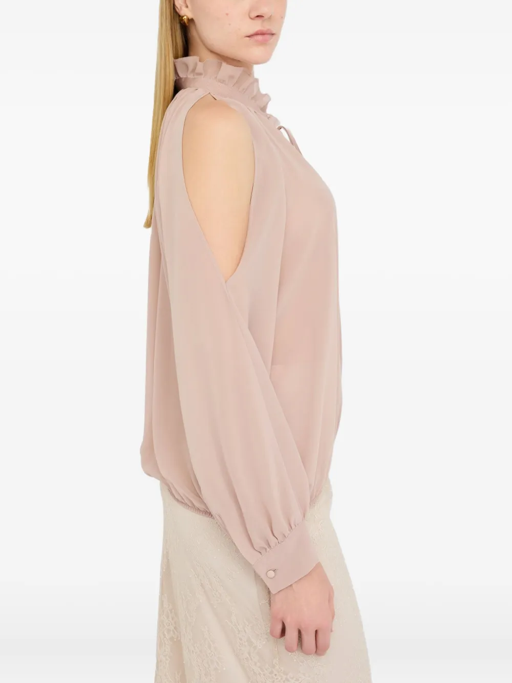 LIU JO Blouse met hoge hals en kwastje Roze