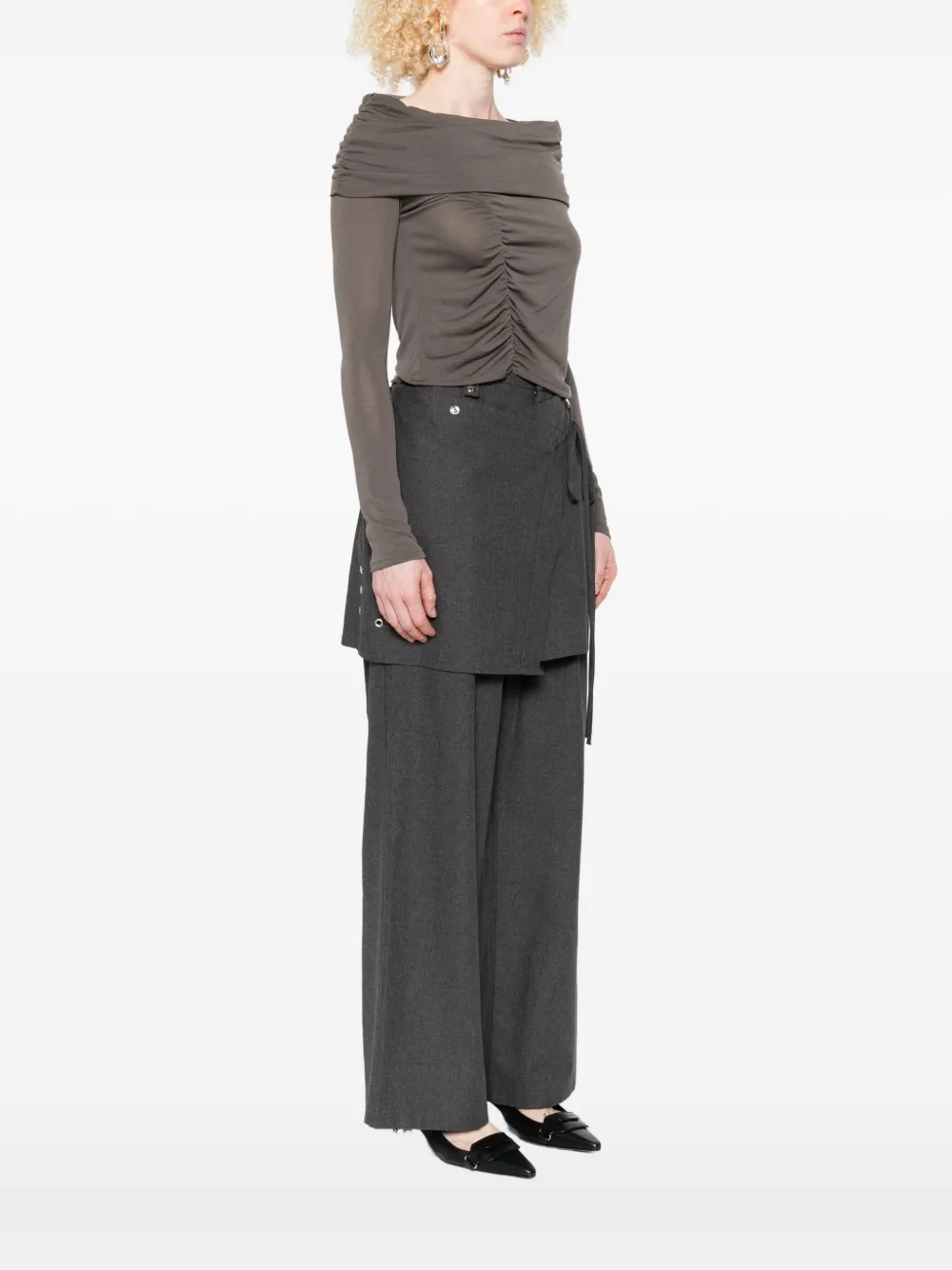 Alohas Off-shoulder Ruched Top In Brown