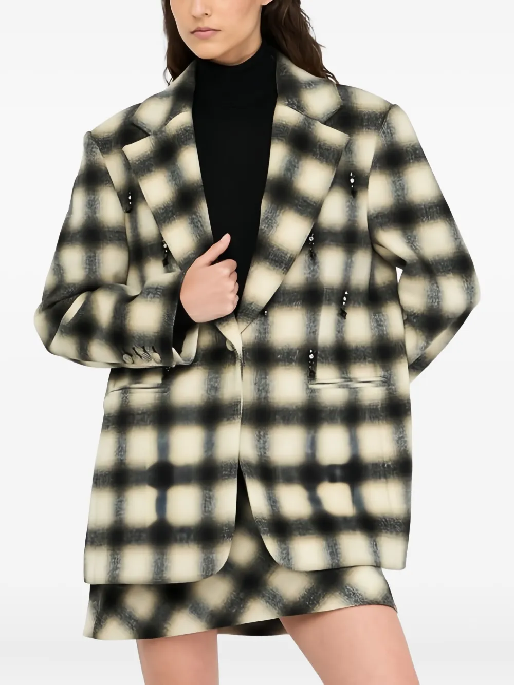 Liu •jo Chequered Bejewelled Embroidery Jacket In White