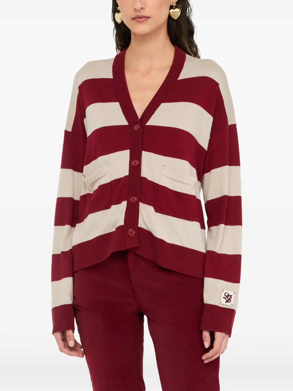 LIU JO striped patch-embellished cardigan Rood