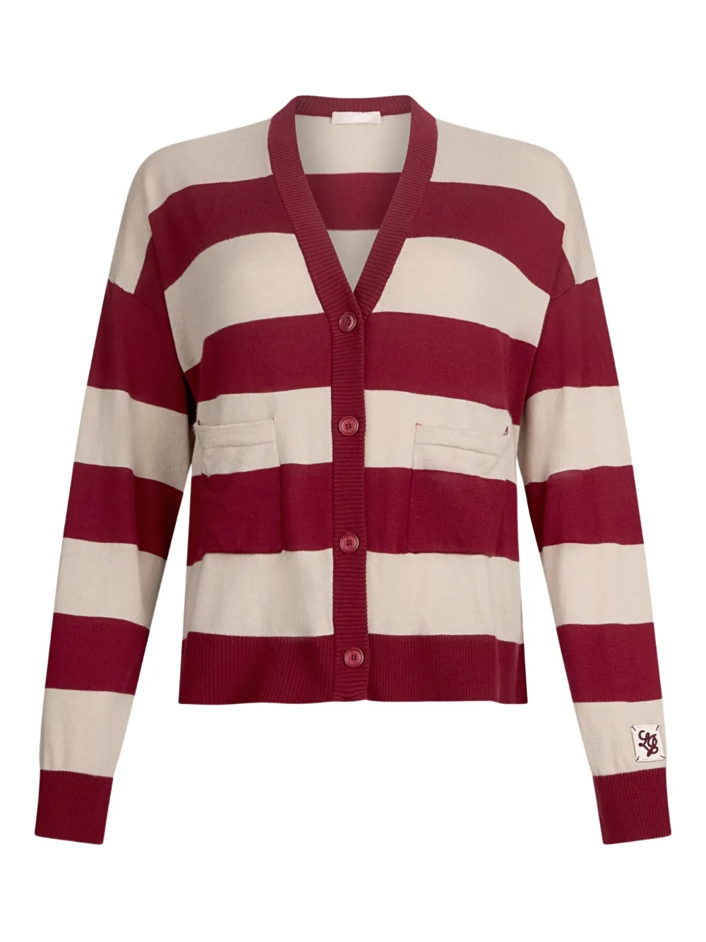 LIU JO striped patch-embellished cardigan Rood