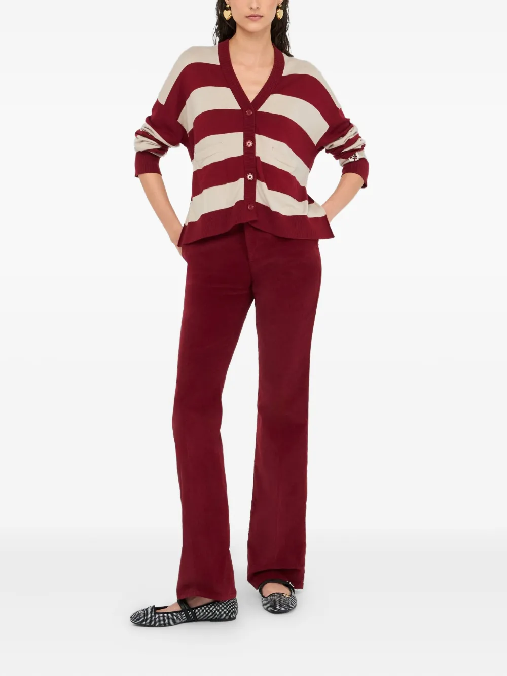 LIU JO striped patch-embellished cardigan Rood