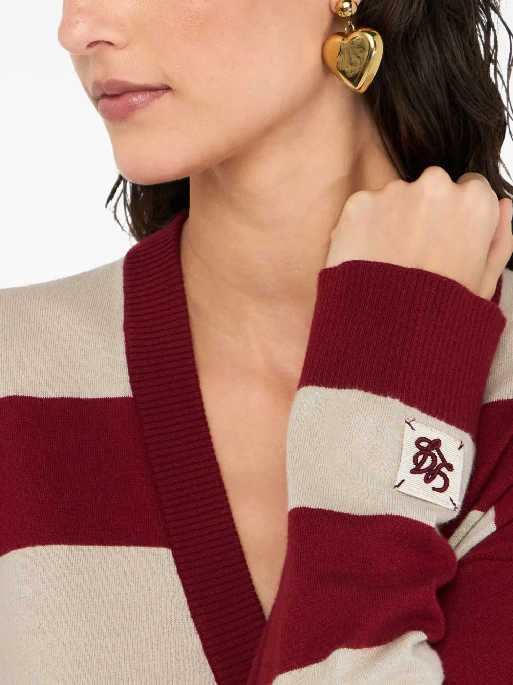 LIU JO striped patch-embellished cardigan Rood