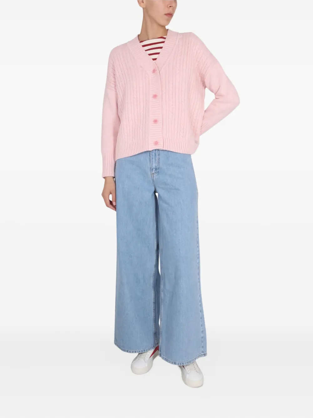 Saint James Cable-knit Buttoned Cardigan In Pink