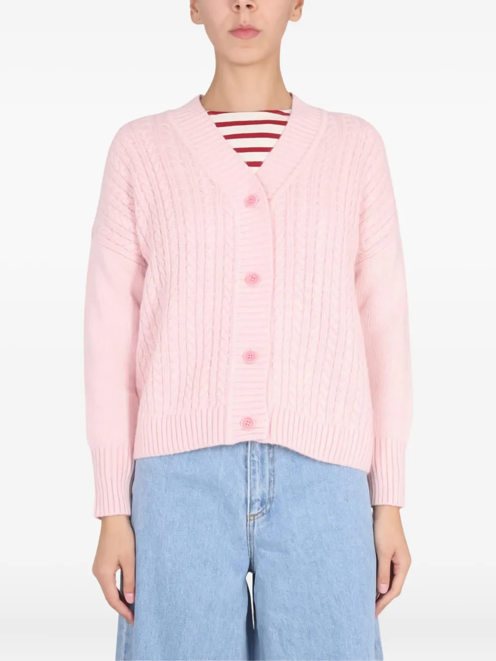Saint James Cable-knit Buttoned Cardigan In Pink
