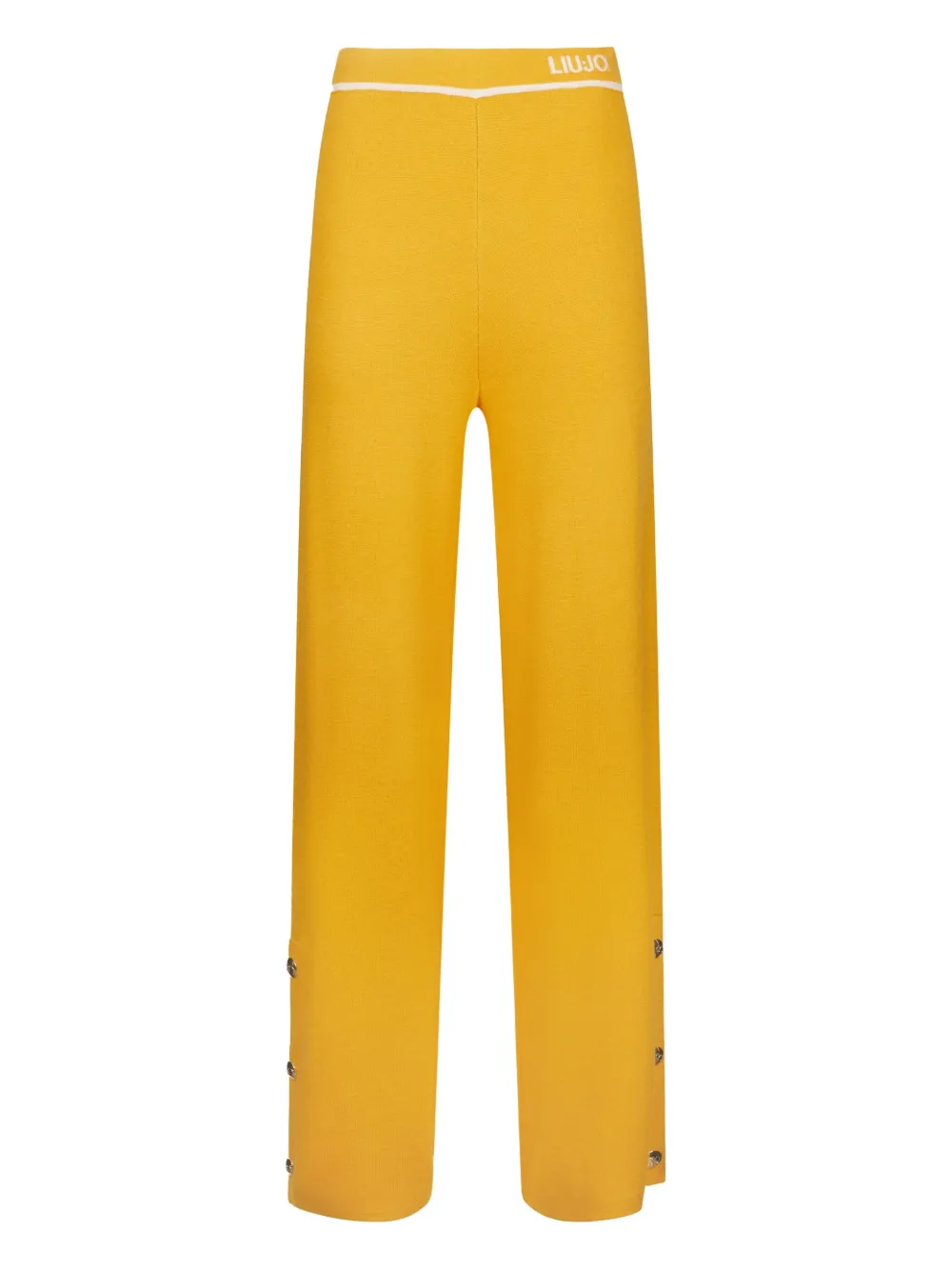 LIU JO logo-waistband button-detail straight trousers Geel