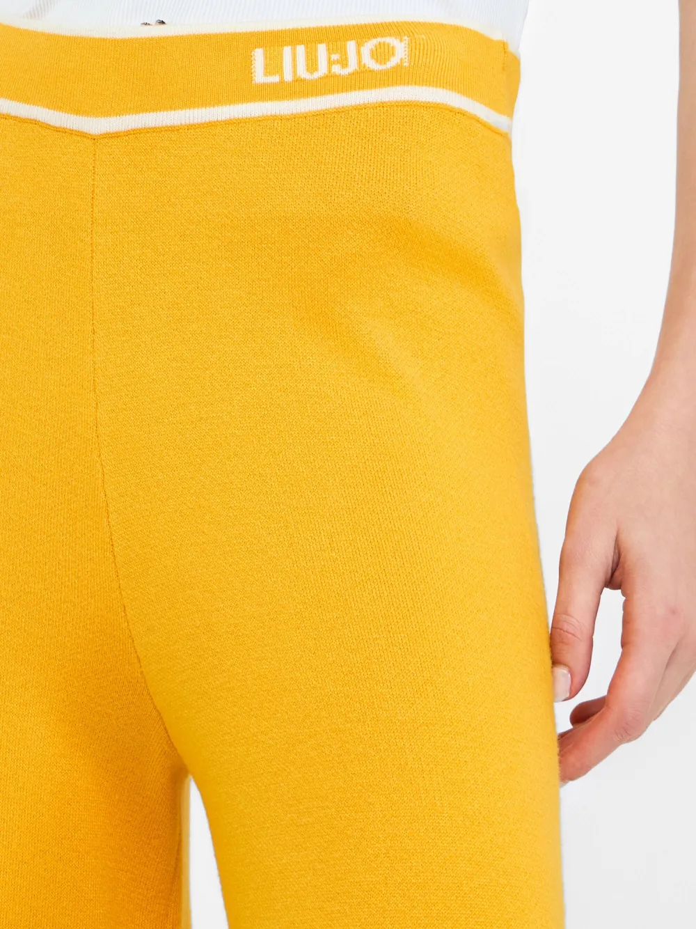 LIU JO logo-waistband button-detail straight trousers Geel