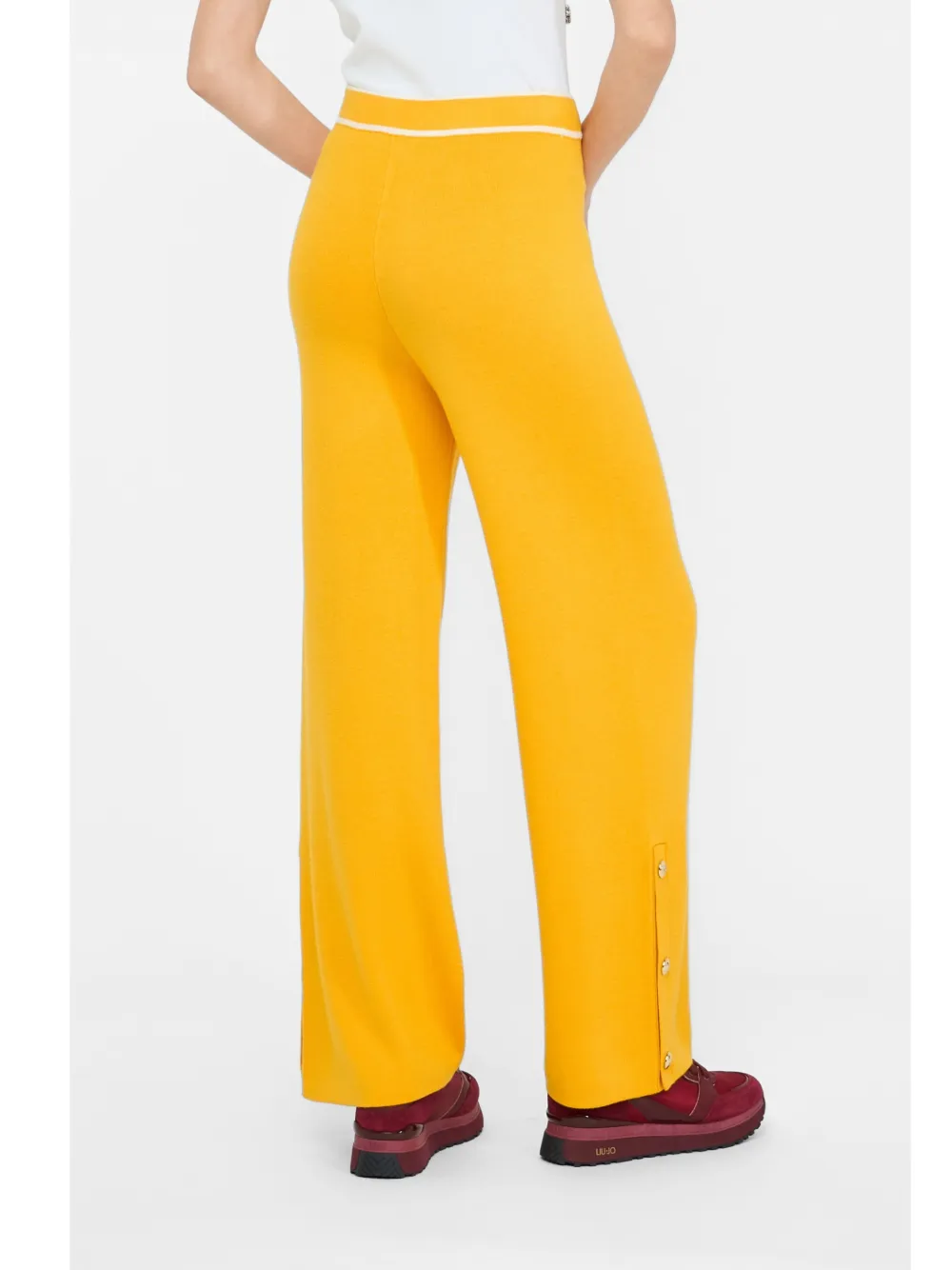 LIU JO logo-waistband button-detail straight trousers Geel