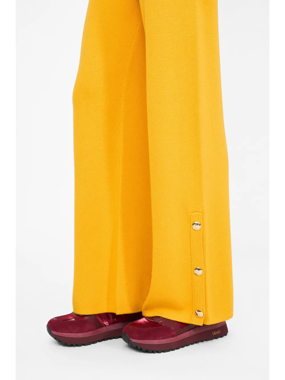 LIU JO logo-waistband button-detail straight trousers Geel