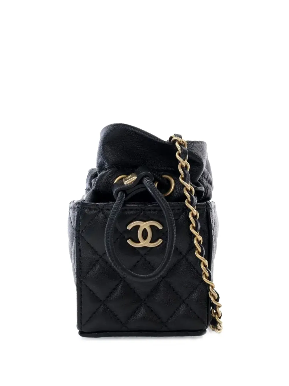 CHANEL Pre-Owned 2021 Mini Quilted Calfskin Drawstring bucket bag | Black | Image 1
