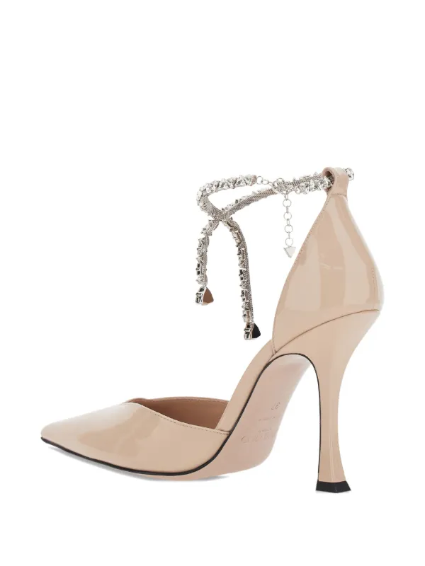 JIMMY CHOO★Stevie 100 crystal-embellished satin pumps Stevie 100 | Ivory Satin Crystal Pumps | JIMMY CHOO