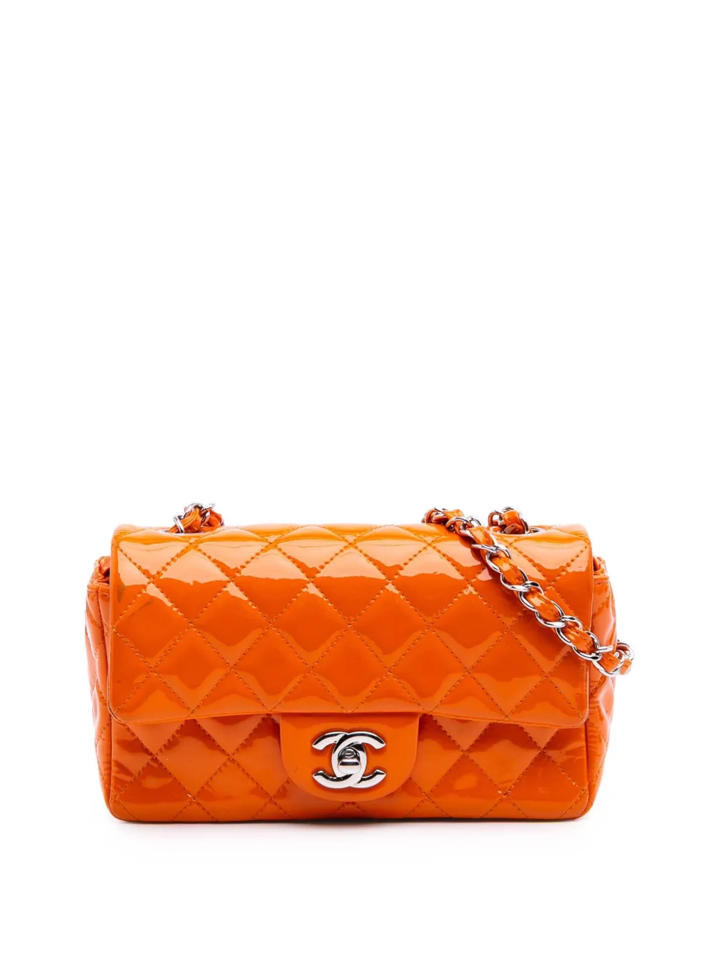 CHANEL Pre-Owned Borsa a tracolla rettangolare Classic mini con battente singolo e finitura lucida 2014 - Arancione