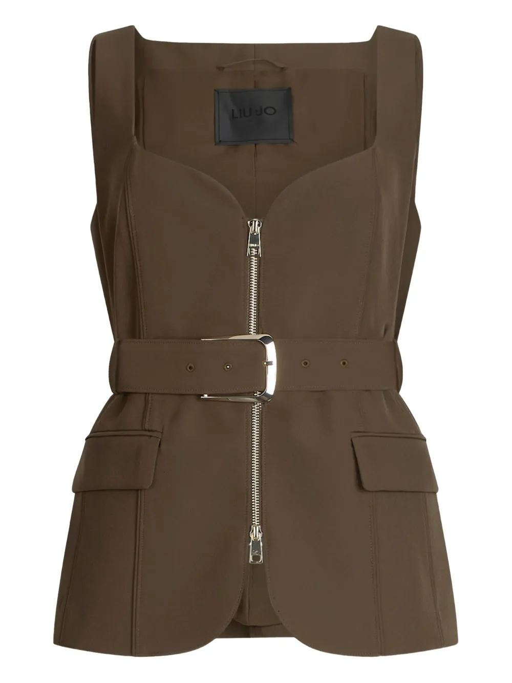 LIU JO sweetheart-neckline belted waistcoat - グリーン LIU JO sweetheart-neckline belted waistcoat - グリーン