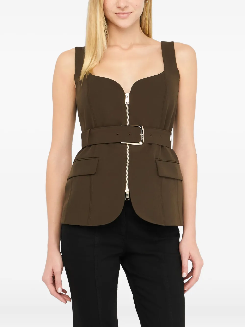 LIU JO Gilet met sweetheart hals en ceintuur Groen
