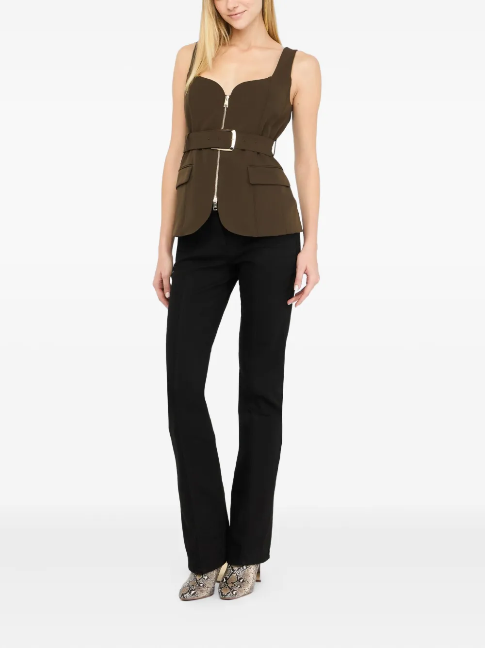 LIU JO Gilet met sweetheart hals en ceintuur Groen
