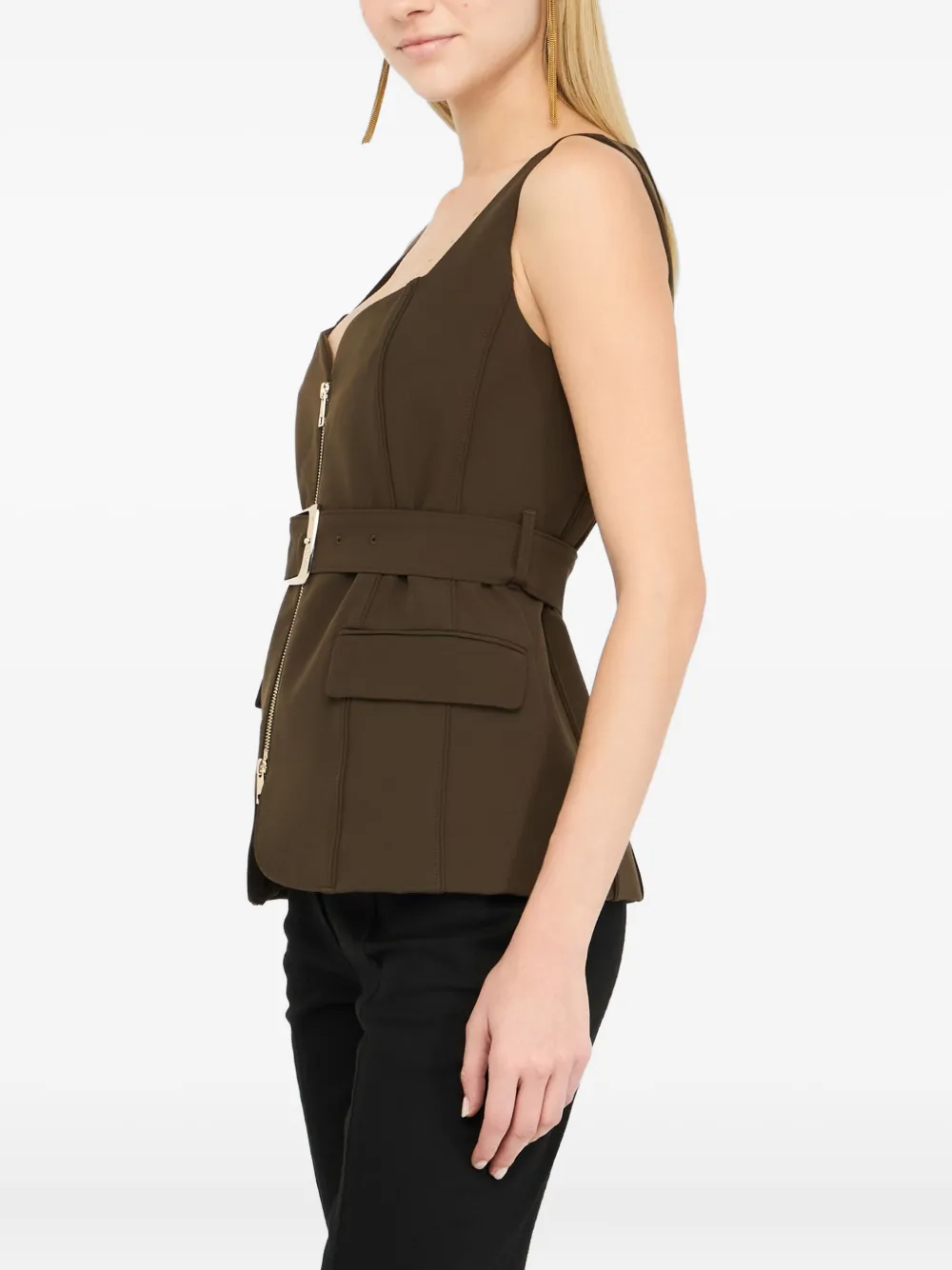 LIU JO Gilet met sweetheart hals en ceintuur Groen