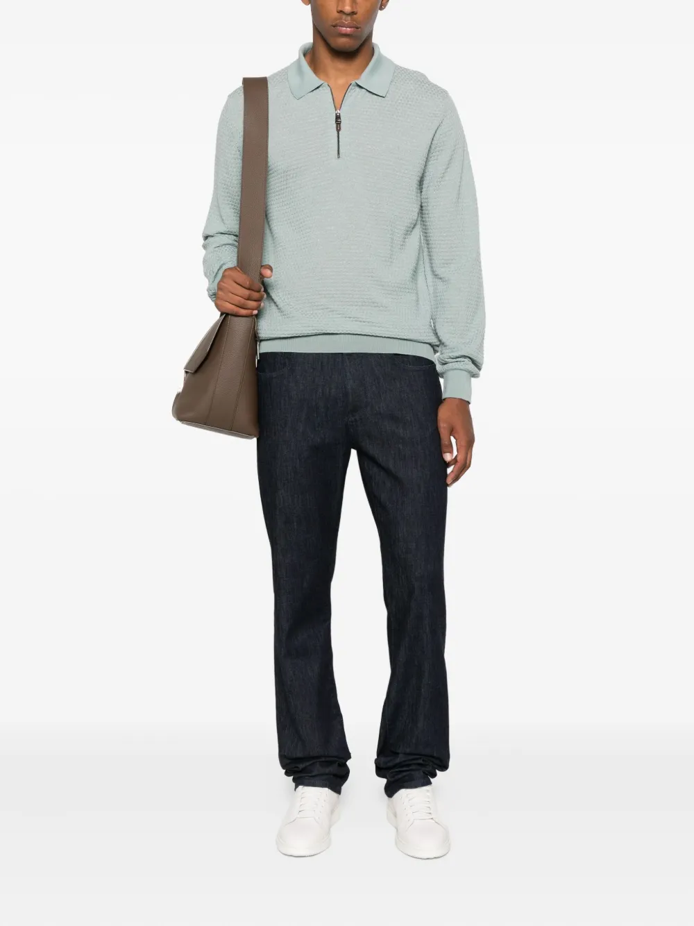 Canali Poloshirt met hals met rits - Groen